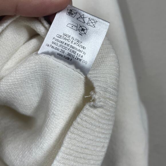 (Nude) Fashion 38/Small Crewneck Knit Beaded Sweater White Wool Long Sleeves - Picture 8 of 11